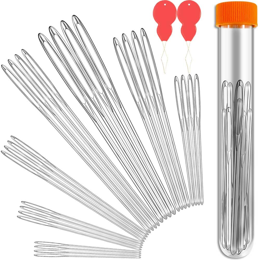 28/35/60 PCS Large-Eye Blunt Needles, Stainless Steel Yarn Knitting Needles, Sewing Needles for Hand Sewing, Crafting Knitting Weaving Stringing Needles, Perfect for Finishing Off Crochet Projects