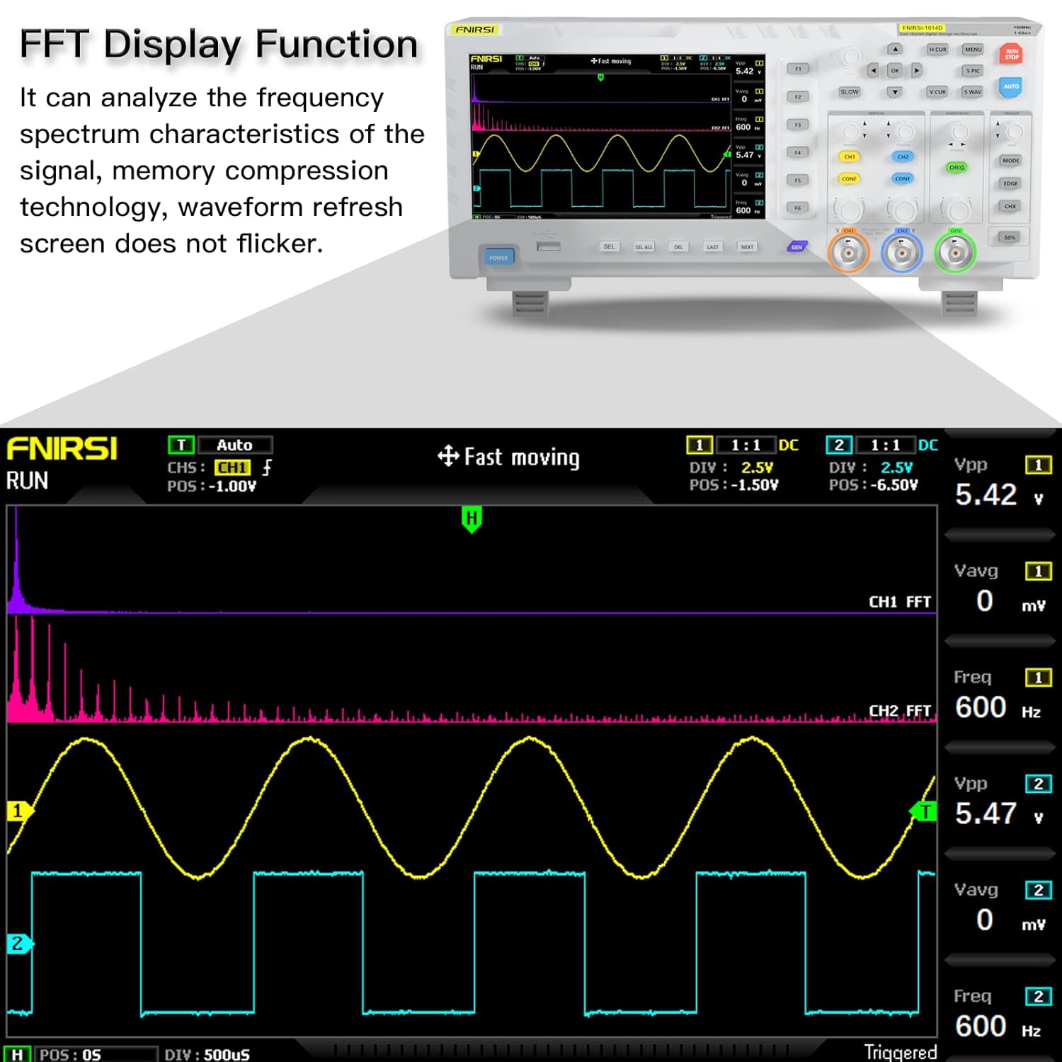 FNIRSI-1014D Dual-Channel Digital Oscilloscope Includes Signal Generator Function,Built-in 1GB Storage Space,100MHz Analog Bandwidth,1GSa/s Sampling Rate with 100x High Voltage Probe: Industrial & Scientific
