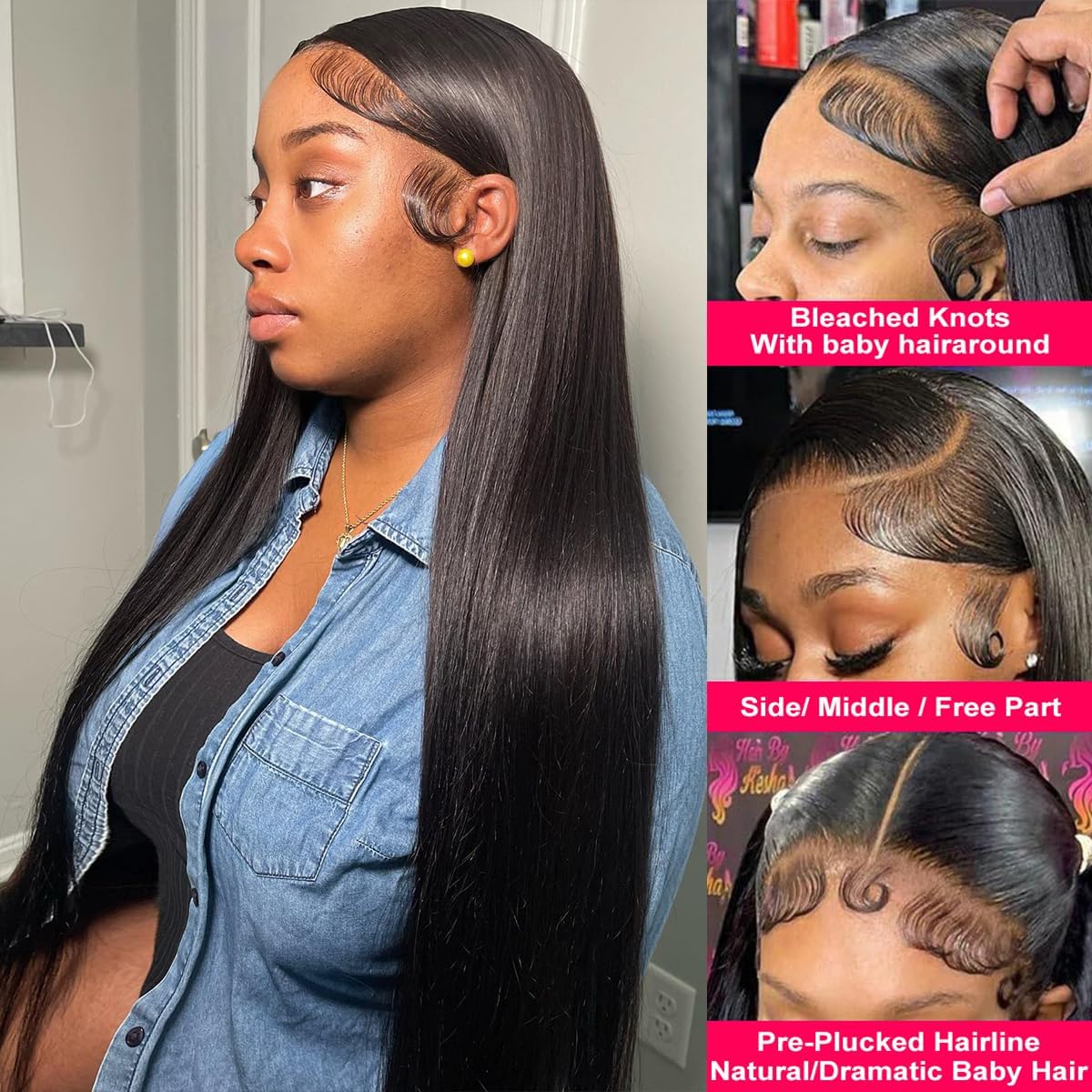 26 Inch 13x6 Lace Front Human Hair Wigs 180 Density Pre Plucked Straight HD Lace Wigs Human Hair 13x6 Straight Lace Frontal Wigs Human Hair Wigs for Women Glueless Wig - Image 3