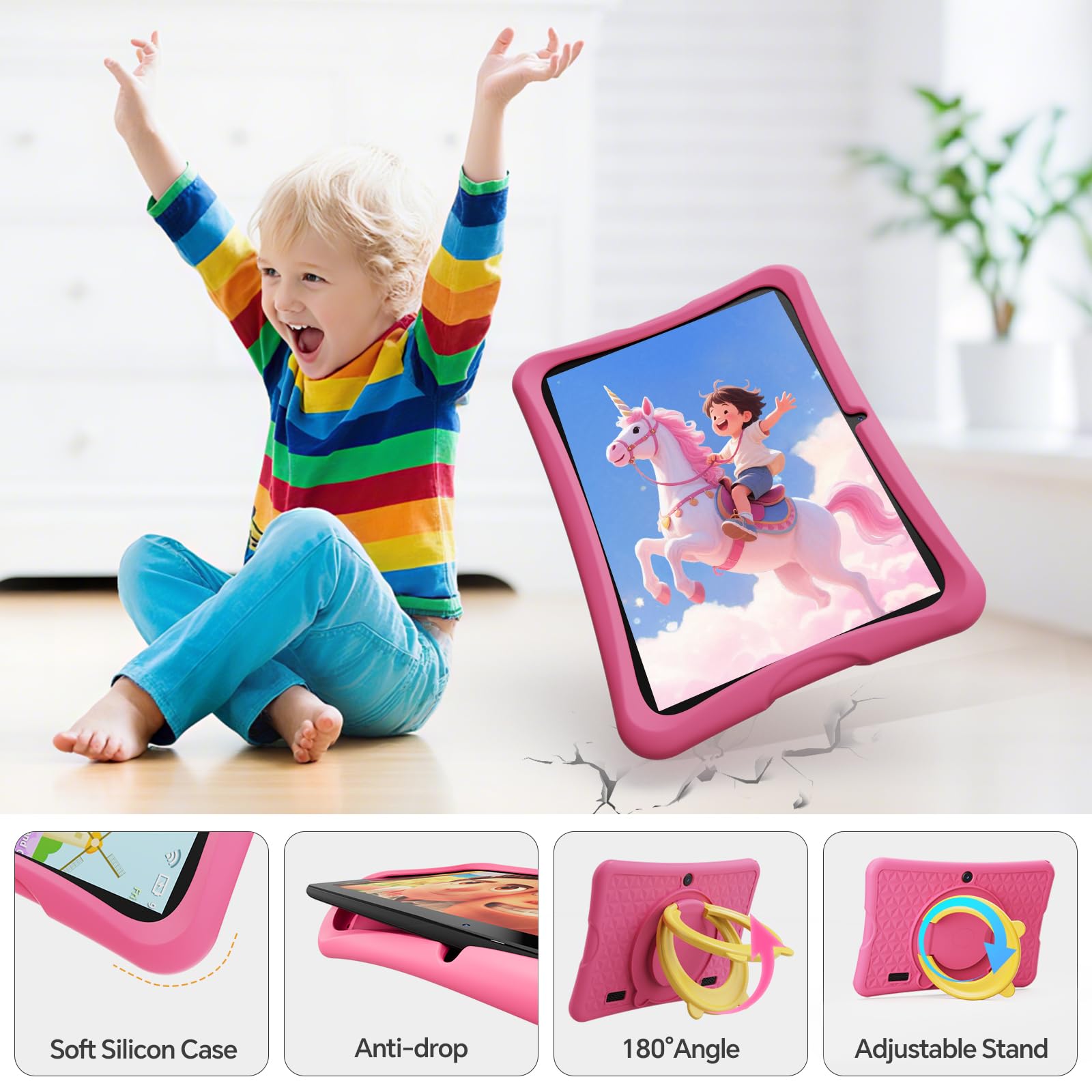DigiLand 10,1 Pouces Tablette Enfants Android 15 6+ 64Go Écran IPS 1280x800 Double Caméra 6000 mAh Contrôle Parental iWawa Rose