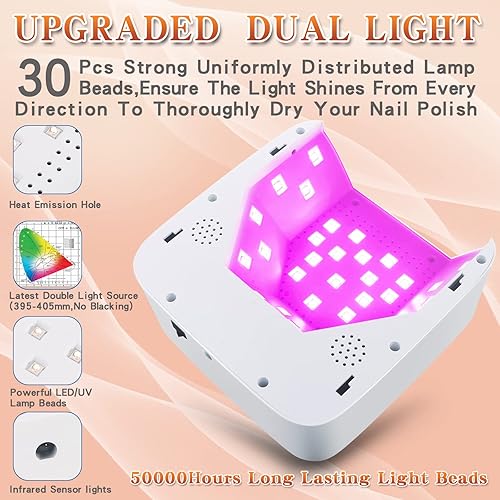 Miniatura 9 de Lámpara de uñas LED UV recargable, luz UV inalámbrica de 72 W para uñas con parte inferior extraíble, lámpara de curado profesional para uñas de gel