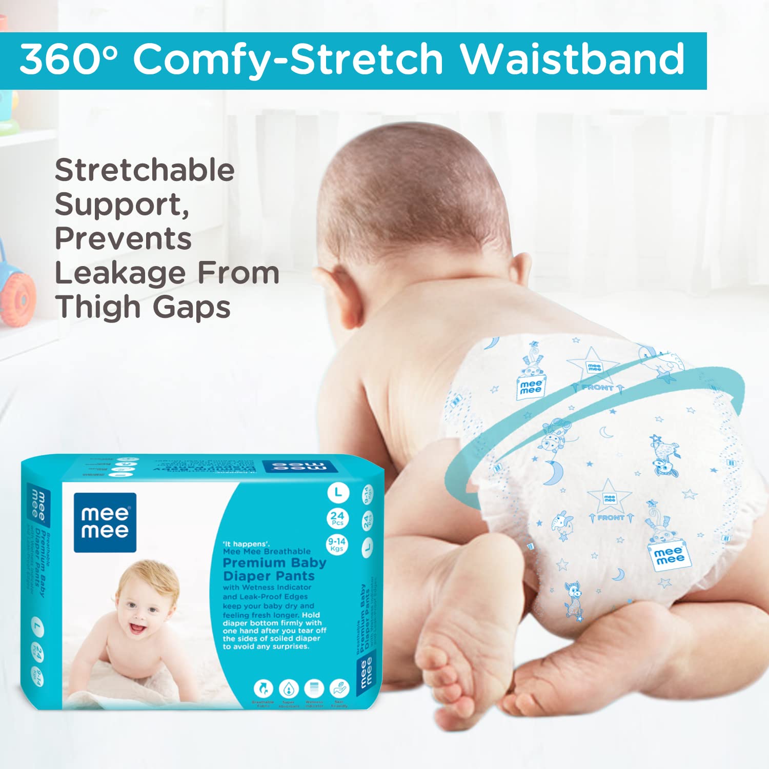 Mee Mee Premium Breathable Baby Large Taped Diapers 24 Pcs