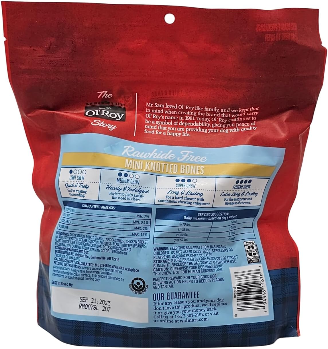 Ol' Roy Rawhide Free Mini Knotted Bones Peanut Butter Flavor Dog Treats, 14 Ounces