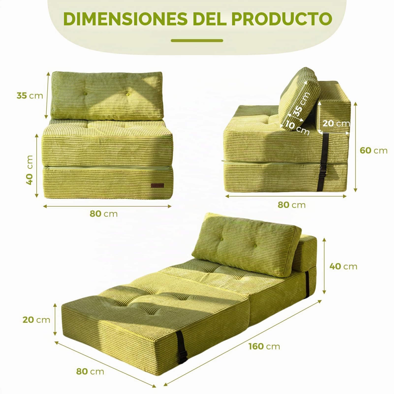 MAXYOYO Sofá Plegable con Función de Dormir, Sofá Cama Convertible con Espuma De Apoyo De Alta Densidad, Silla Plegable Portátil 4 en 1 Que Se Transforma En Una Tumbona De Suelo, Sofá De Suelo