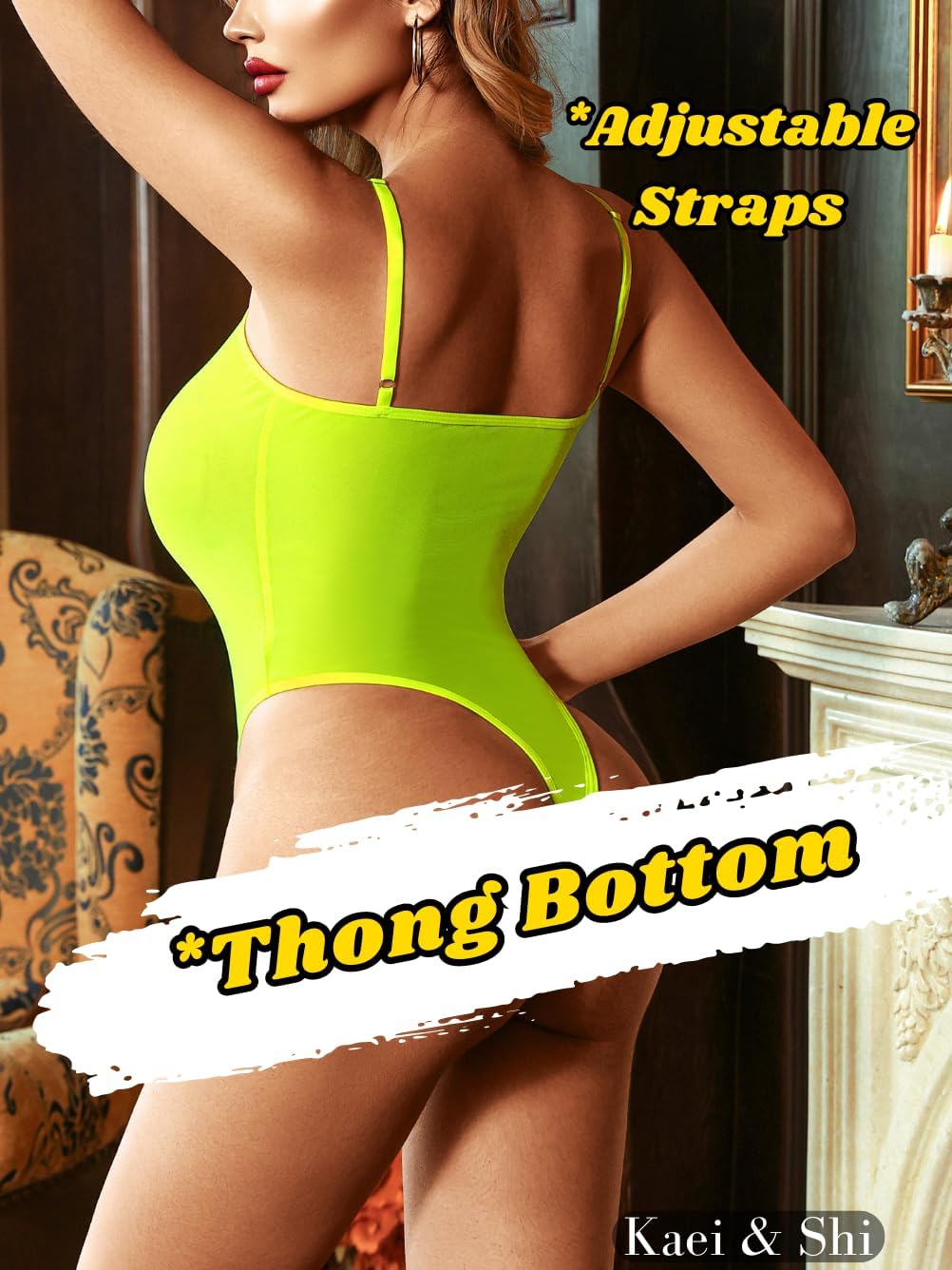 Kaei&Shi Mesh Bodysuit For Women,Spaghetti Strap Backless High Cut Sexy Body Suit,One Piece Sheer Top Rave Outfits Club Date - Image 3