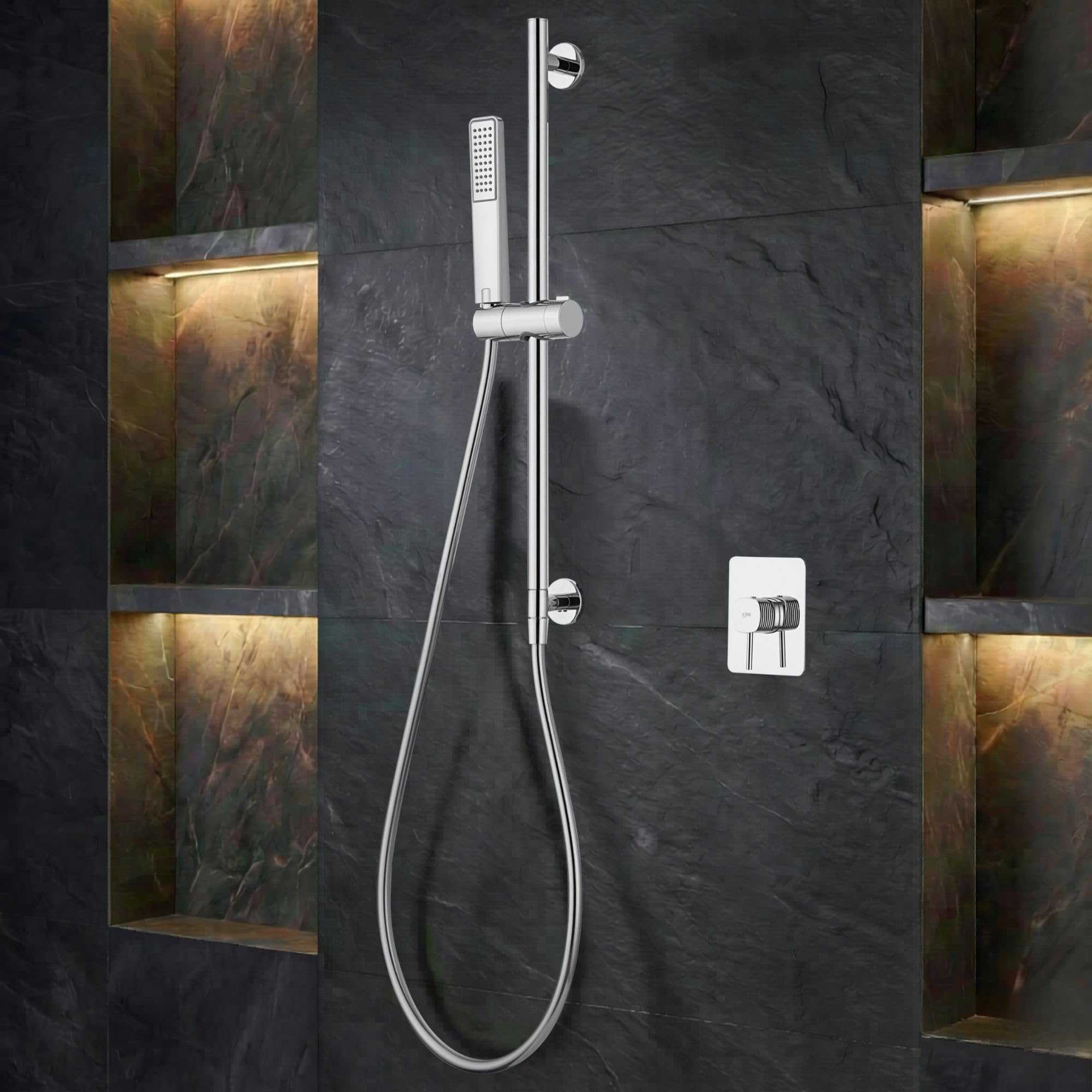 IMEX - Set de Ducha Pared con Alcachofa y Grifo Monomando Cromada | Barra de Acero Inoxidable S.304 Redonda con Soporte para Alcachofa de Ducha Ajustable | Grifería en Latón (SIN ROCIADOR)