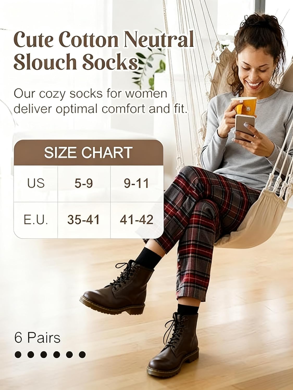YSense Women's Cotton Crew Socks 6 Pairs, Long Cute Aesthetic Neutral Athletic Boot Socks for Women Stocking Stuffers Gifts - Image 3