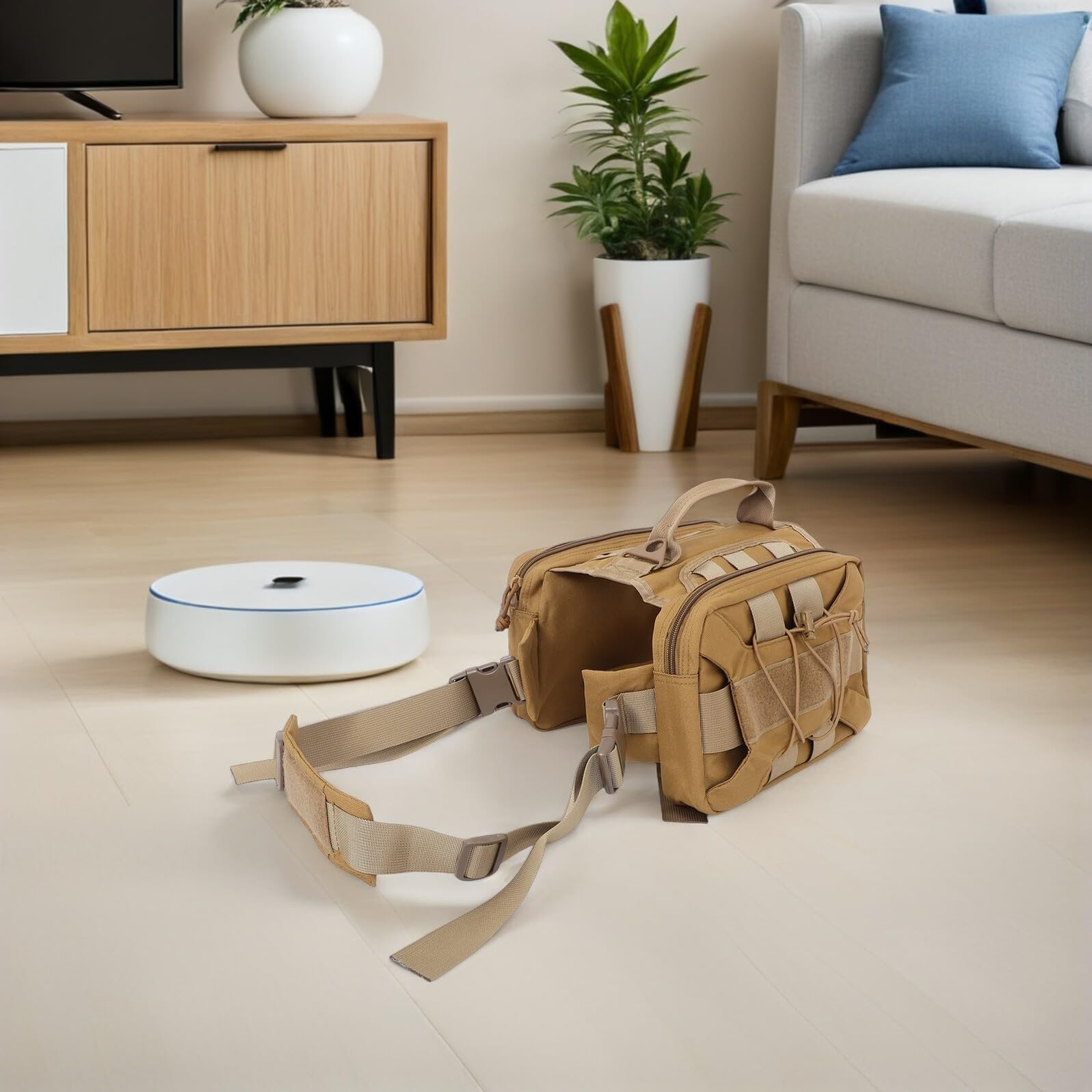 Zaino da Sella per Cani da Trekking con Tasche Laterali in Nylon Regolabile per Animali da 20-55 Kg Borsa da Viaggio con Maniglia per Escursioni e Addestramento