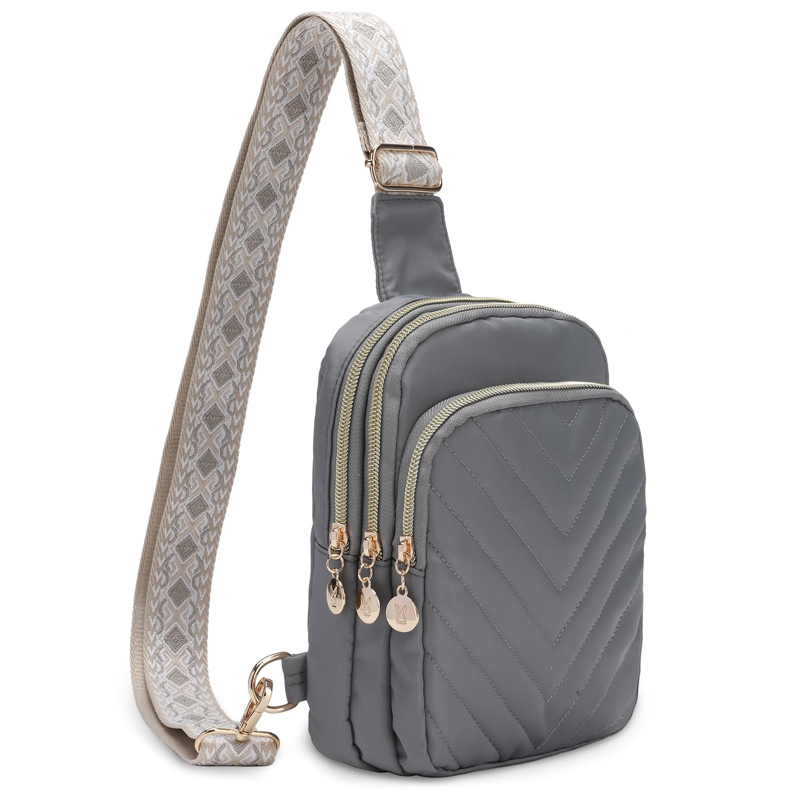 Small Crossbody Sling Bags for Women Men 3 Zipper Pocket Cell Phone Purse Fanny Packs for Women 3