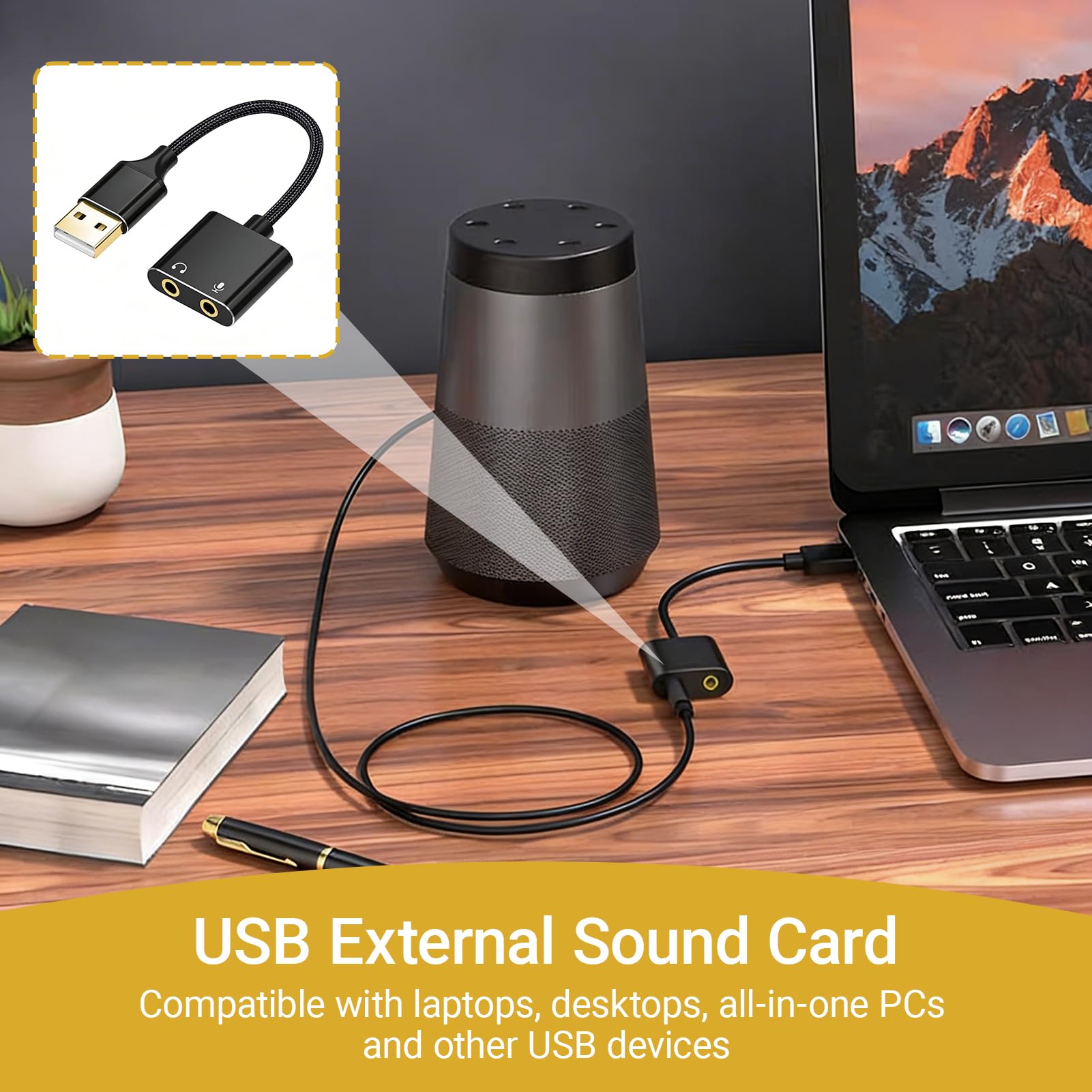 USB zu 3,5mm Klinke Audioadapter, Externe USB-Soundkarte mit Kopfhörer und Mikrofonanschluss, Plug-and-Play USB soundkarte für PC Laptop, PS4 PS5, Tragbarer USB Audio Adapter