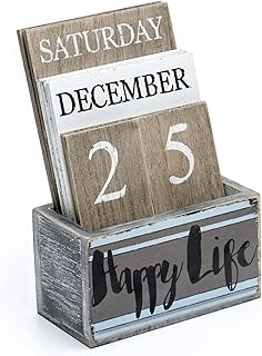 Notakia Perpetual Calendar Wooden Calendar Blocks Vintage Wood Block Calendar for Home Office Desk Accessories Week Month Date Display (Happy Life)