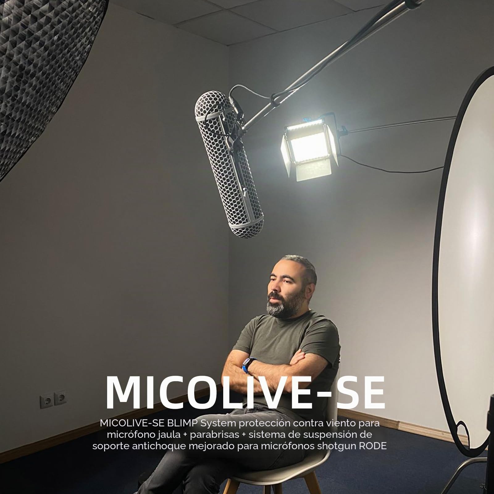 MICOLIVE-SE BLIMP - Sistema BLIMP para micrófono, jaula de protección contra el viento + parabrisas + sistema de suspensión de montaje de choque mejorado para micrófonos RODE Shotgun, etc