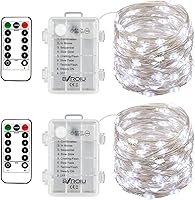 Vista 9 de 4 x Cadenas de luces de hadas, funciona con pilas, cadenas de alambre plateado, 8 modos, 5 m, 50 LEDs, cadena de luces con temporizador y control
