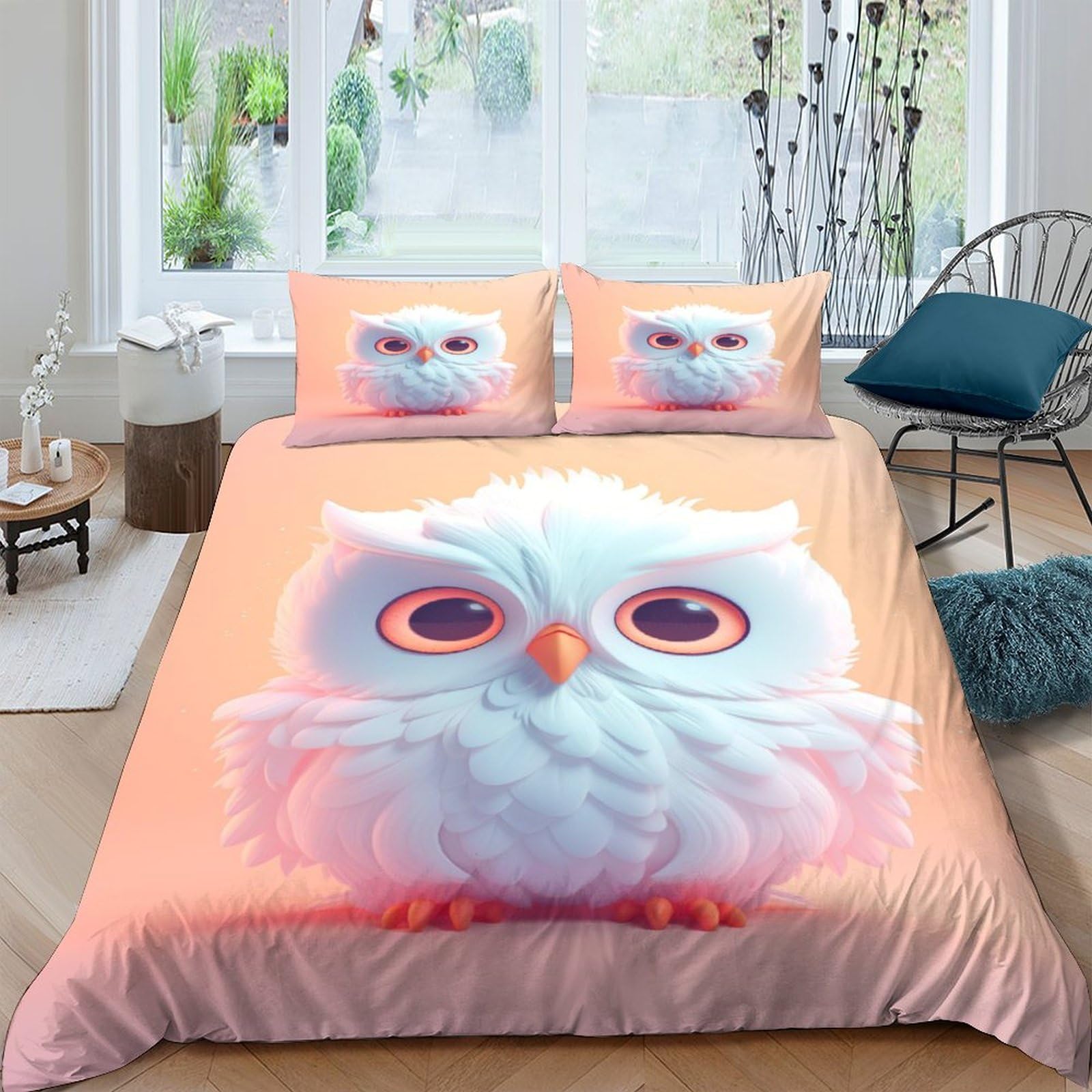 Housse de couette motif hibou pour chambre king size cocooning
