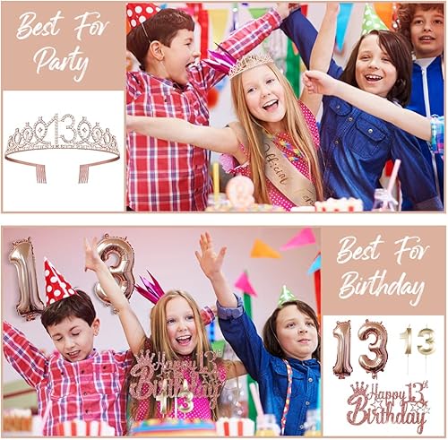 Miniatura 8 de Decoraciones de cumpleaños para ella  5 piezas de regalos que incluyen corona de tiara, banda, adornos para pasteles, globos, velas de cumpleaños,