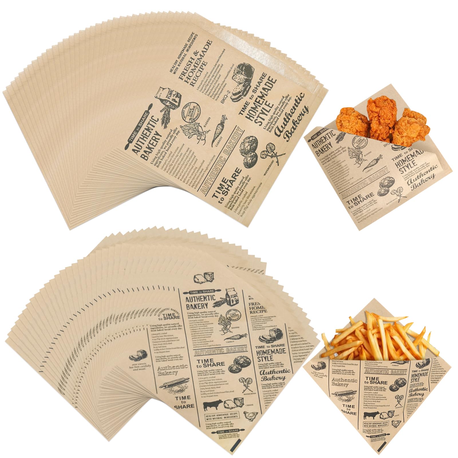 160 Sheets Greaseproof Burger Paper, 15 x 15cm French Fries Bread Sandwich Oil Proof Paper, Old Newspaper Printing Style Food Baking Wrapping Paper for Outdoor Picnic BBQ