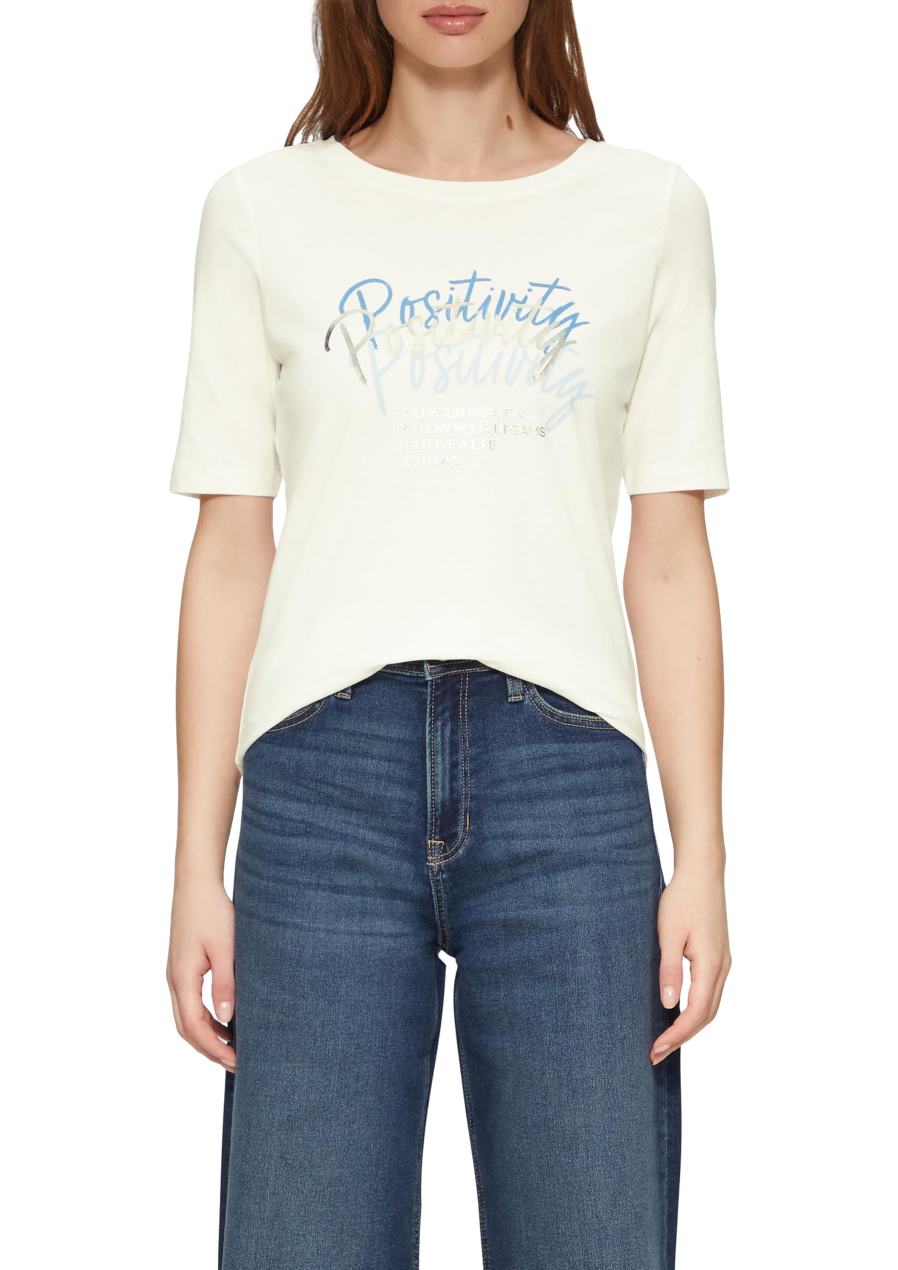 s.Oliver Slim Fit Jersey T-Shirt with Front Print, Cream, 8