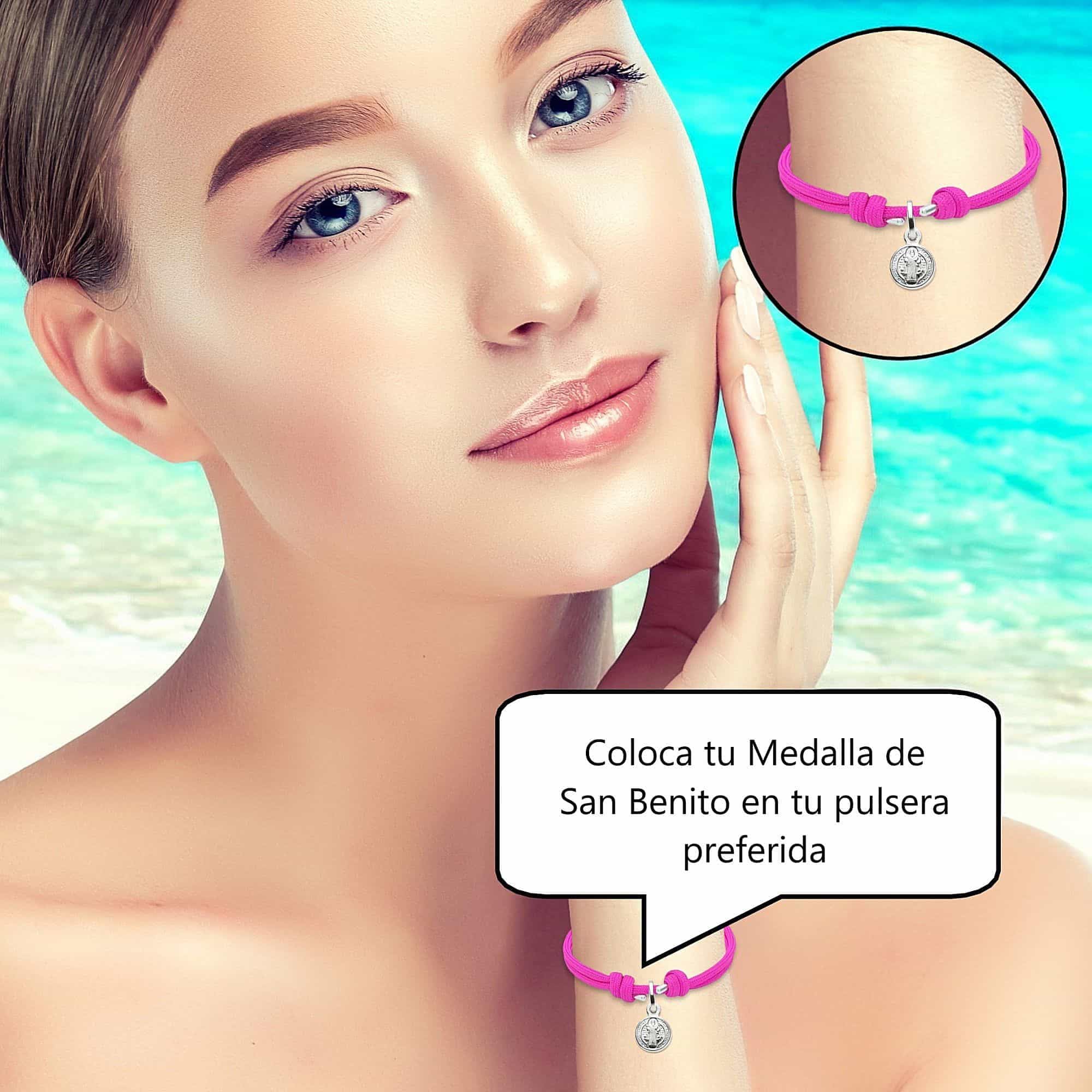arana's - Medalla San Benito en Plata de ley 925 - Tamaño pequeño de 10mm diametro especial para colgante o pulsera hombre mujer y niños - Cruz San Benito amuleto de la suerte religioso