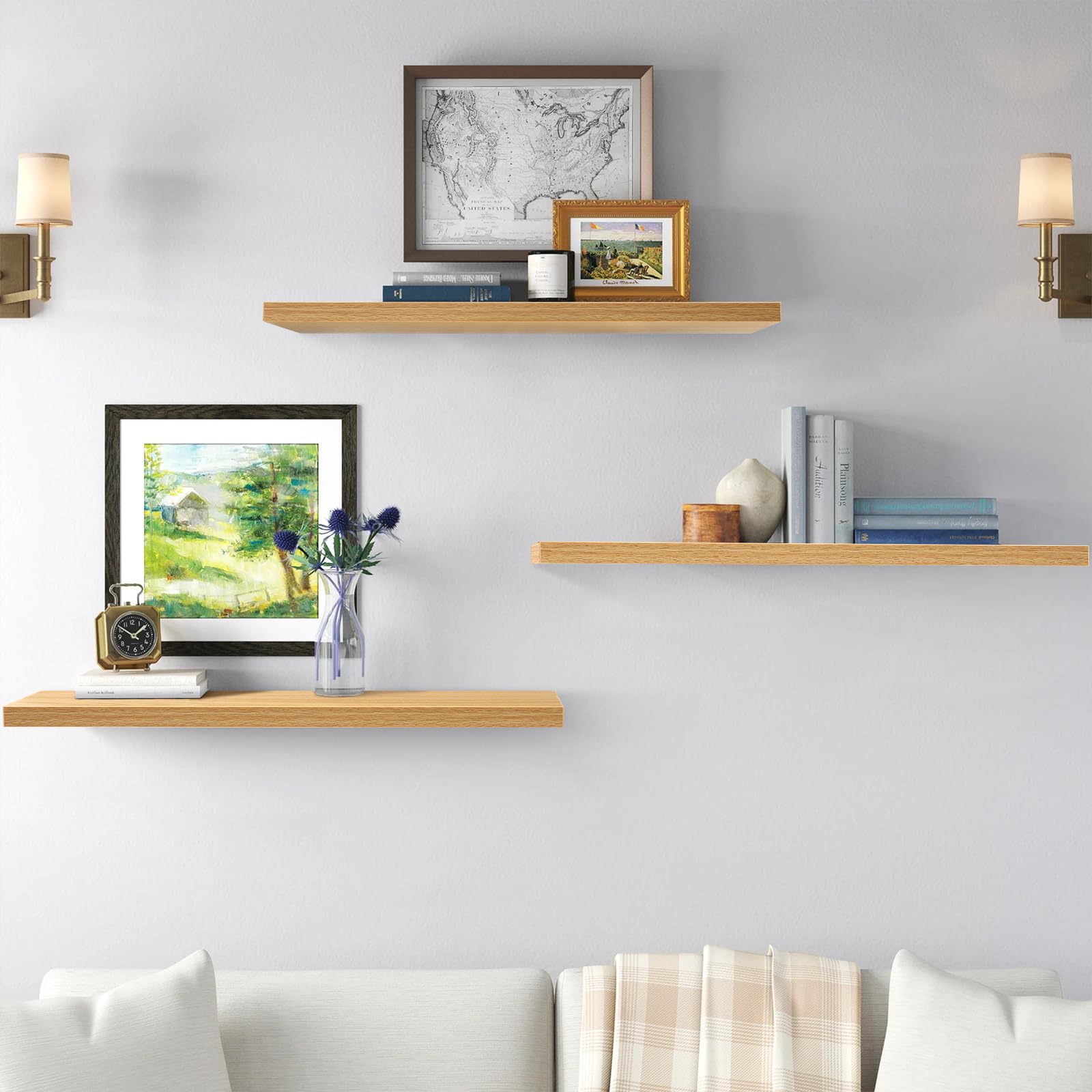 Sour Lemon 3PCS Floating Shelves Light Walnut, 40cm Shelves for wall,Shelves Screw Mounted - Image 2