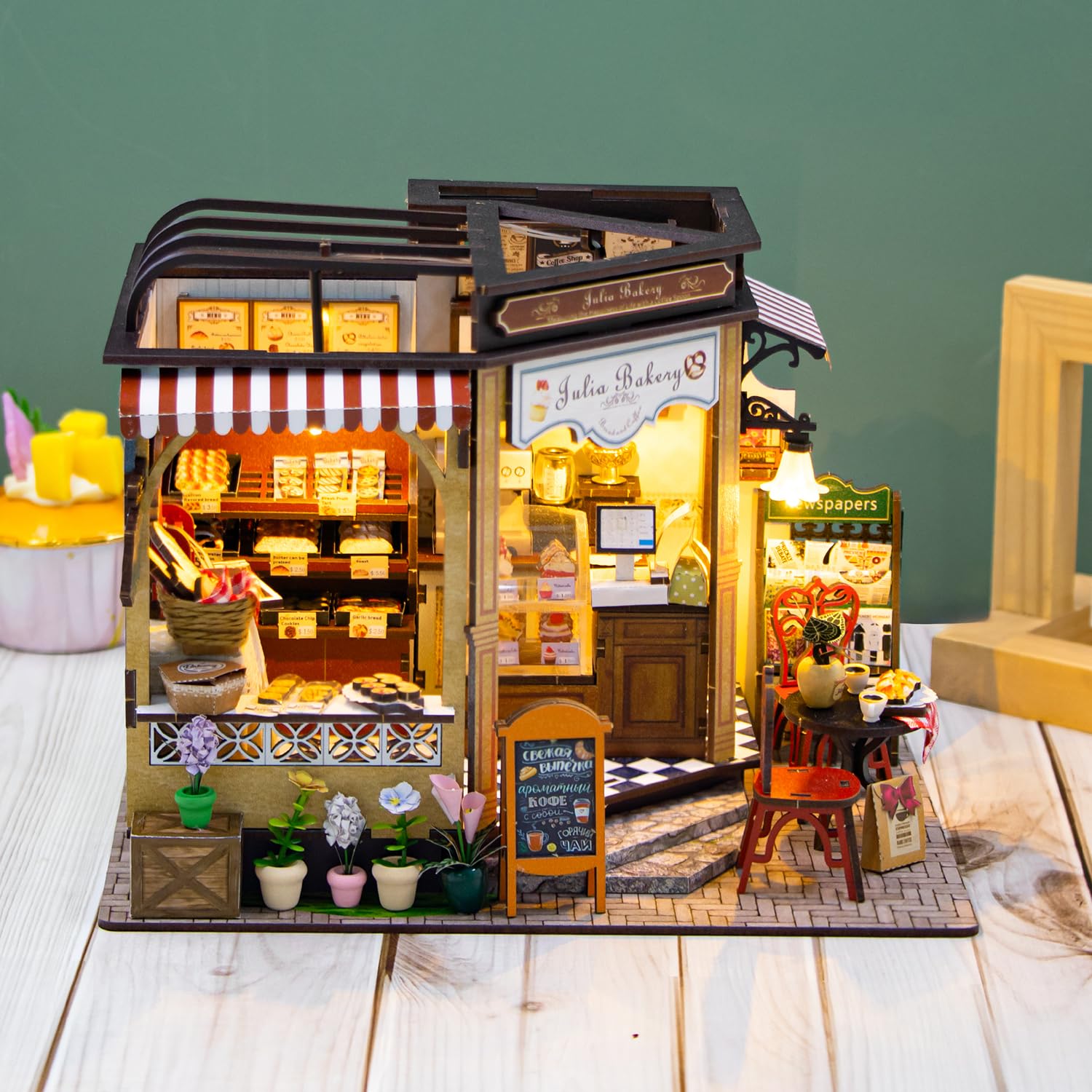 Roroom DIY Miniature and Furniture Dollhouse Kit,Mini 3D Wooden Doll House Craft Model with Dust Proof Cover and Music Movement,Christmas Valentine's Day Birthday Gift(M2422)