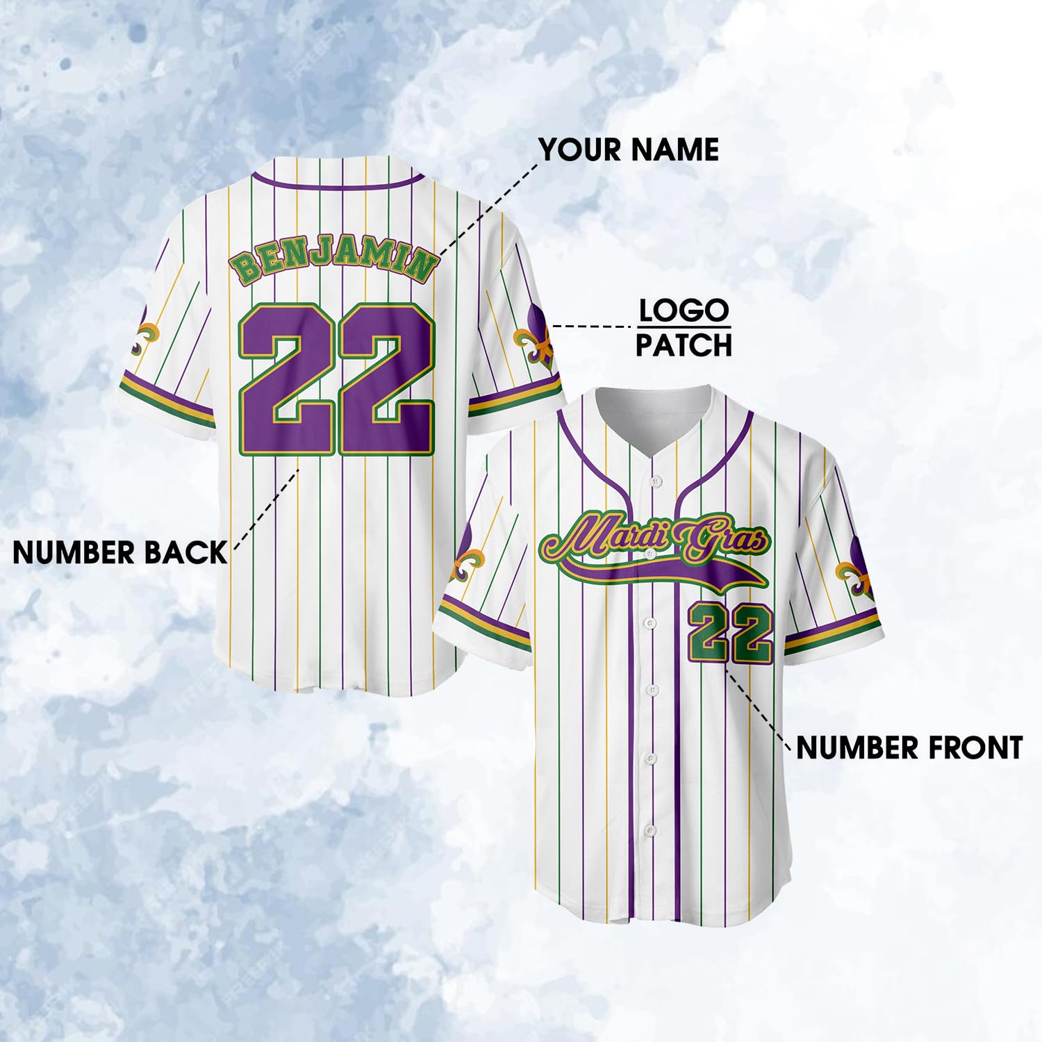 Personalized Mardi Gras Baseball Jersey, Custom Name and Number Carnival Baseball Jersey, Mardi Gras Carnival Jersey, Fleur De Lis Krewe Jersey
