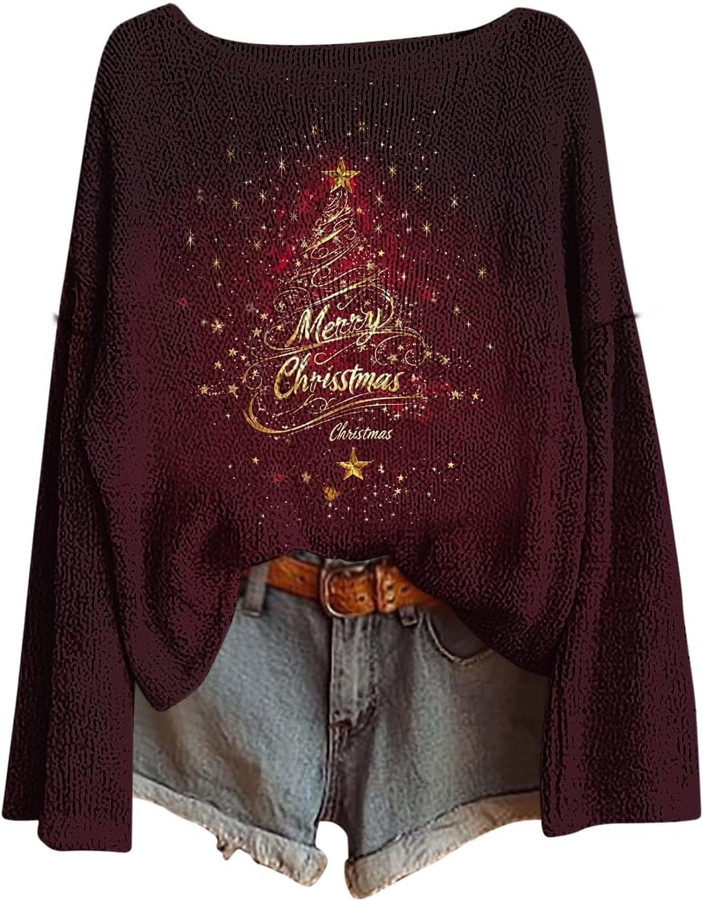 YRAETENM Christmas Shirts for Women Lightweight Funny Xmas Graphic Knit Pullover Casual Crew Neck Long Sleeve Holiday Tops