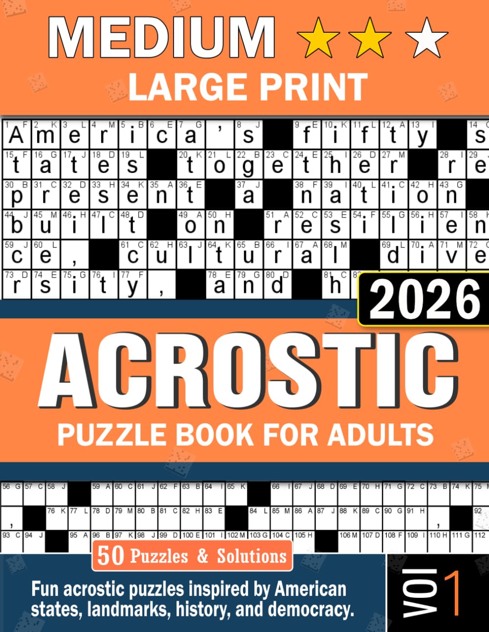 American Acrostic Puzzle Book for Adults and Seniors Vol-01: Discover States, Famous Landmarks, and the Spirit of Democracy