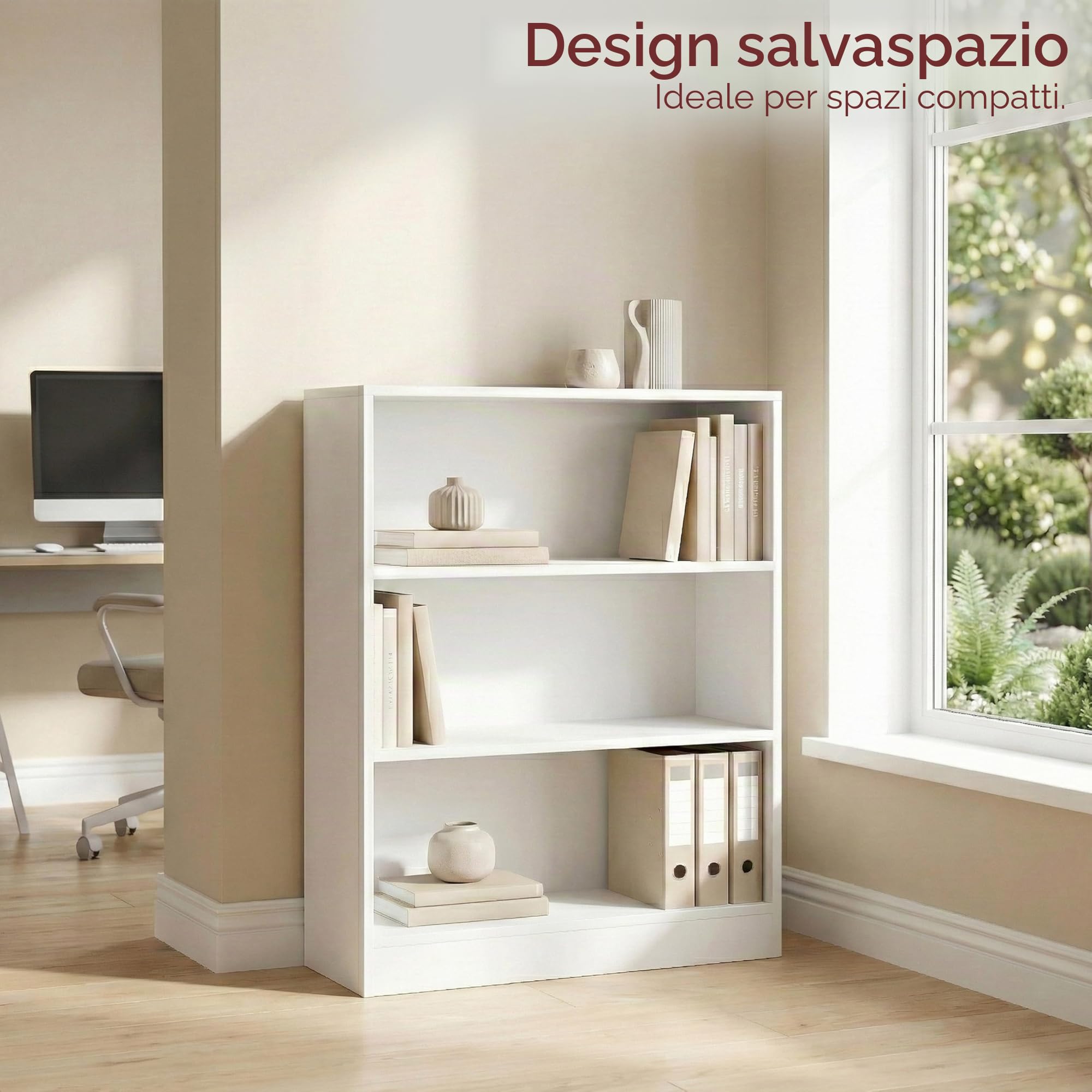 Vida Designs Cambridge 3 Ripiano Low Libreria, Moderno Space-Saving Mobile contenitore for Soggiorno, Camera da letto or Ufficio, Autoportante Design, H75xW60xD24cm (Bianco)