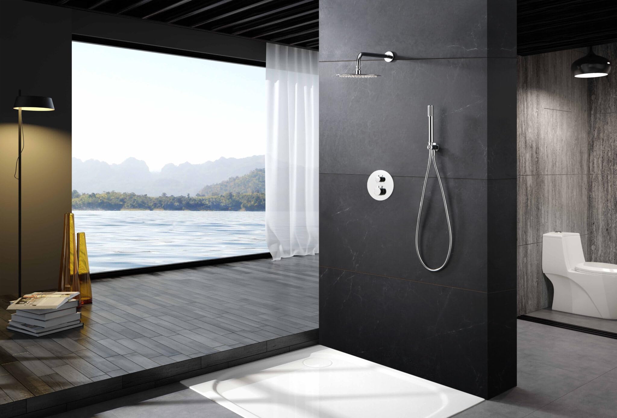 IMEX GTM039 Rociador Ducha Empotrada - Cromo, S.304 Ø25 cm, Termostático de 2 Vías, Caudal 20 l/min, Cartucho Autolimpiable TURN CLEAN SYSTEM, Serie Monza