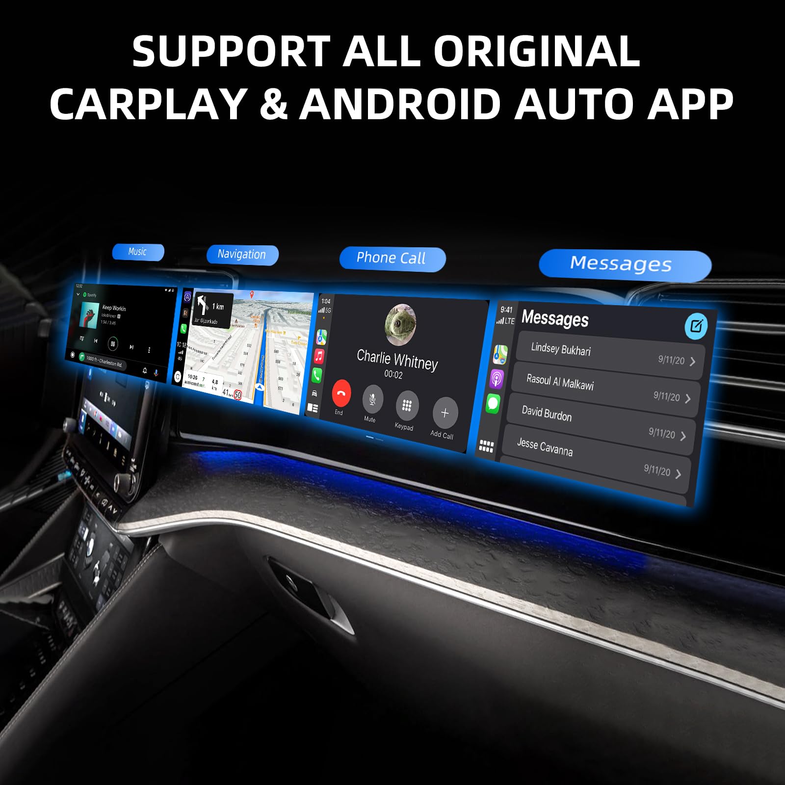 Ezonetronics Adattatore Carplay Wireless e Android Auto, Converte Carplay Cablato in Wireless 2-in-1 Plug & Play USB C/A,Mini e Stabile 5,8 GHz WiFi Bluetooth Compatibile con iOS 10+/ Android 11+