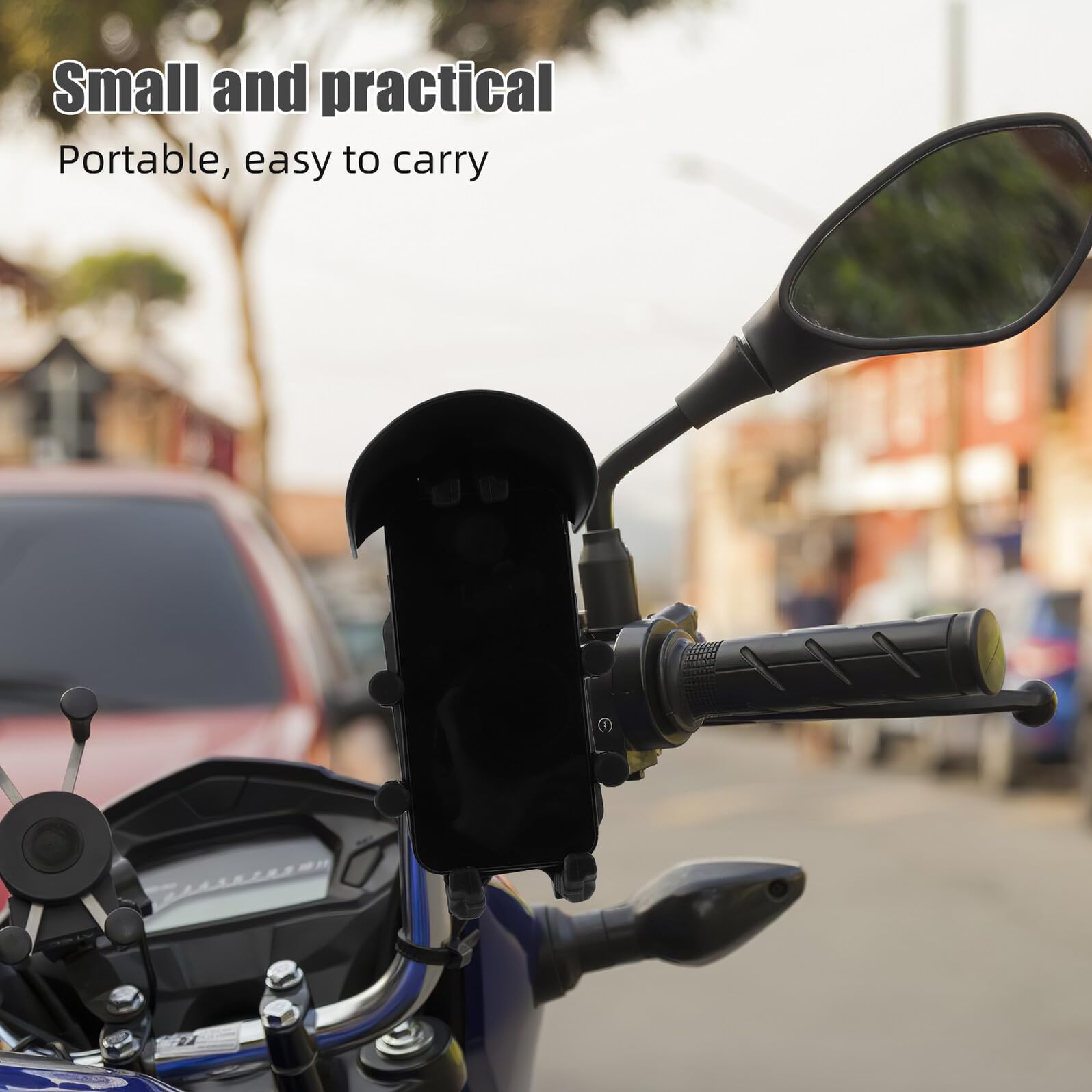 Supporto per Cellulare da Manubrio Moto Nero in Plastica e Silicone | Antifurto e Staccabile, per Scooter e Bici, Telefoni Larghi 69-93mm, Tubo 1, 6-3, 2cm