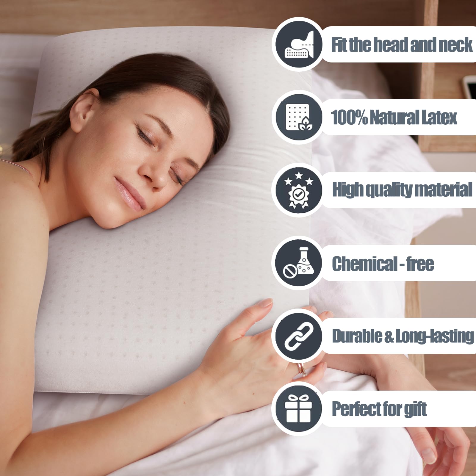 YFICBIK Talalay 100% Natural Premium Latex Pillow,Bed Pillow for Sleeping with Removable Cotton Cover, Helps Relieve Pressure, Breathable, Pressure Relief, Durable, Best Gift (Standard (Medium))