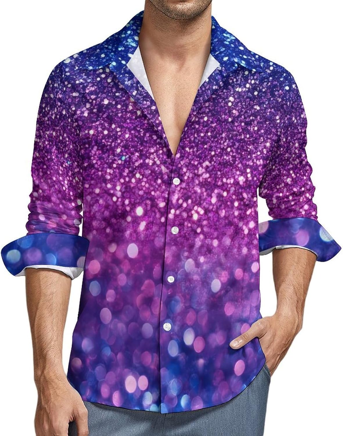Diamond Purple Long Sleeve Shirts Casual Dress Shirt Button-down T-shirts for Men