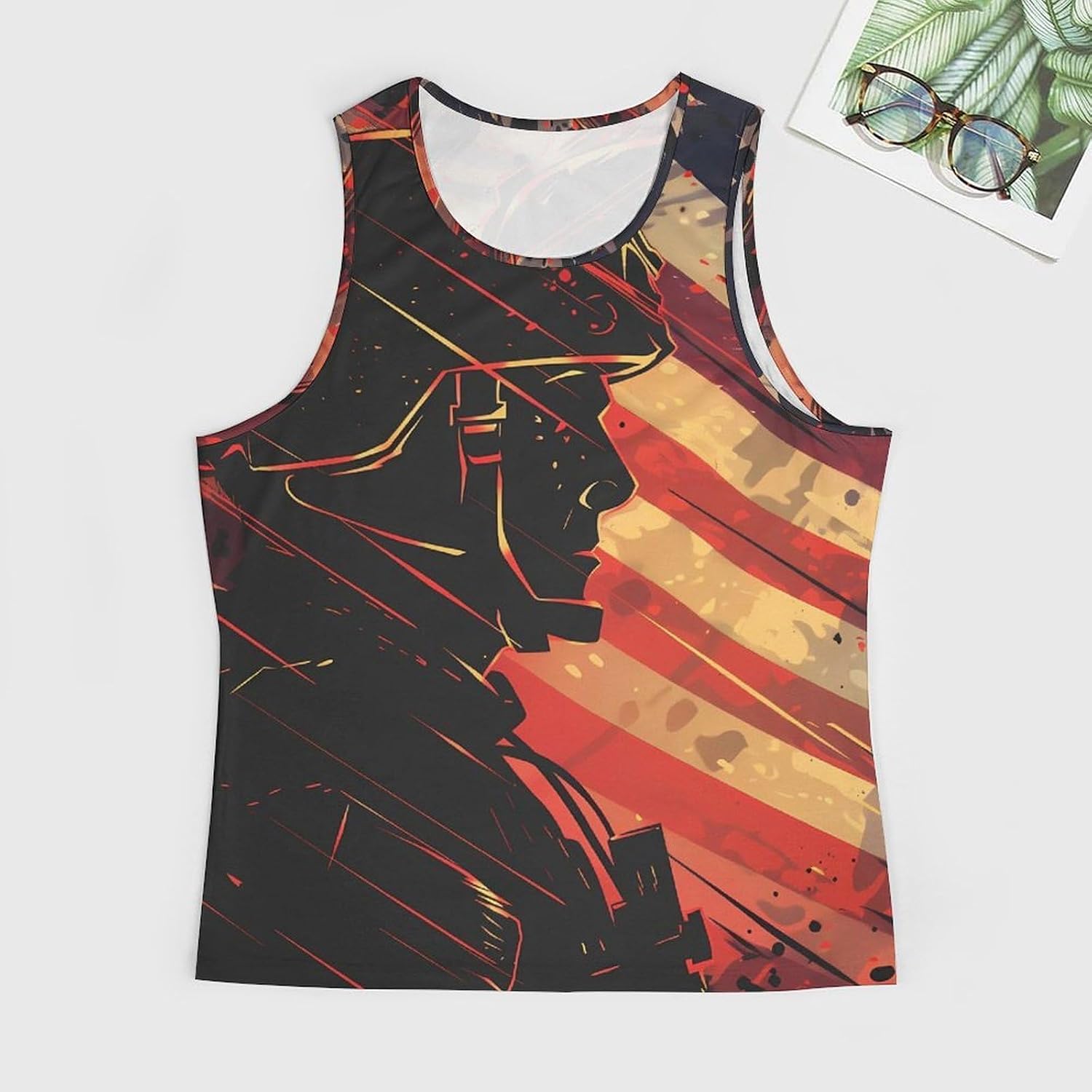 U.S Flag Soldier Silhouette Mens Tank Top Slim Fit Workout Gym Tops 5XL | Quick Dry,Breathable