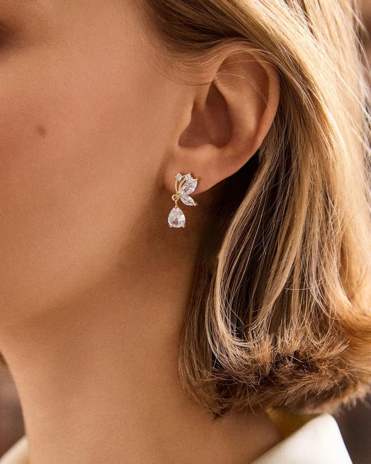 Cubic Zirconia Earrings - 14K Gold/Whte gold/Rose Gold Plated Cubic Zirconia CZ Diamond Wedding Earrings for Women Bridal Bridesmaid - Image 2