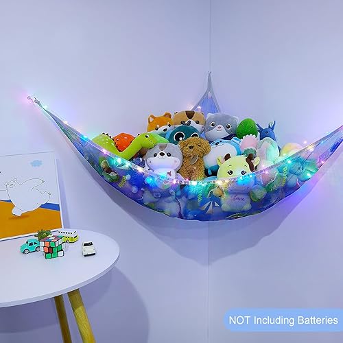 Miniatura 7 de FIOBEE Hamaca de animales de peluche, organizador de almacenamiento de juguetes con luz LED, red de almacenamiento de animales de peluche,