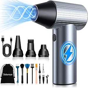 Solareye Electric Air Duster - 300000RPM Compressed Air Duster with Brushless Motor - Cordless Air Blower Rechargeable- 3 Gears Adjustable Jet Dry Blower for Cleaning Keyboard PC Car Home Outdoors
