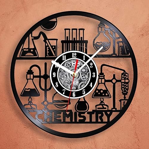Miniatura 8 de The Geeky Days Reloj de pared con grabado láser de química para laboratorio, aula, ciencia, decoración del hogar, relojes retro, arte químico, arte