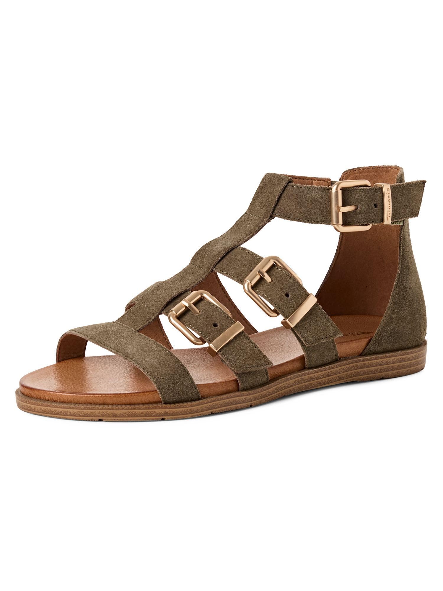 Tamaris Women’s leather sandal flat khaki 4 UK