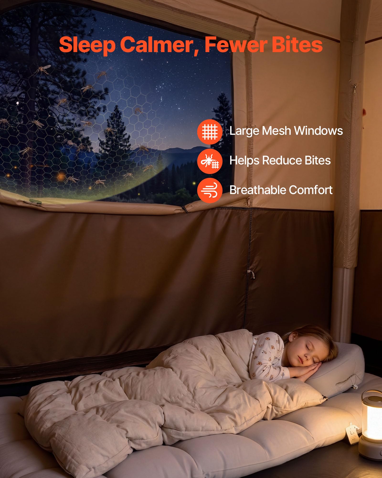 VEVOR Campingzelt 6 Personen, Aufblasbares Familienzelt mit Wiederaufladbarer Pumpe, TPU-Luftschlauch & 4 Netzfenstern, Kabinenzelt mit Tragetasche für Familien-Camping & Wandern, Beige