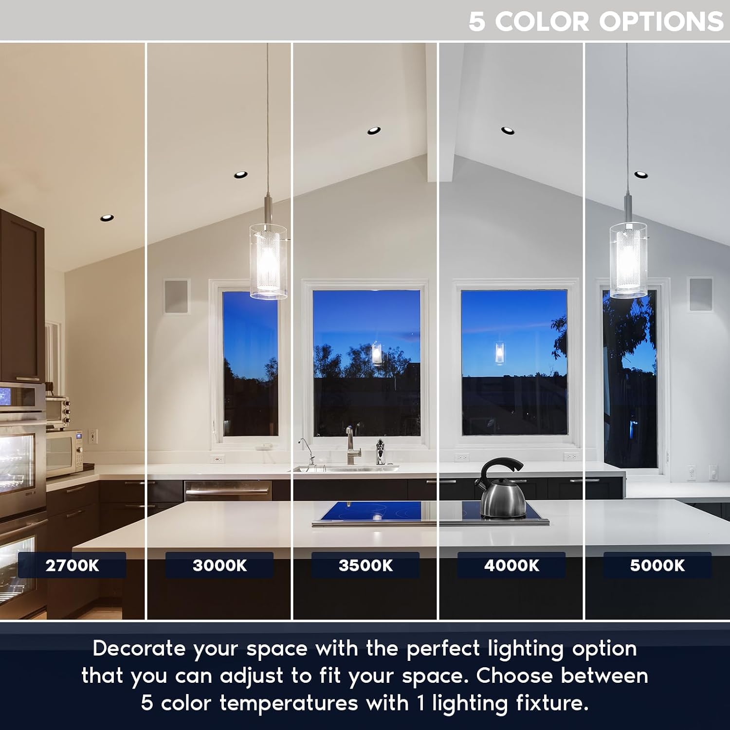 LUXRITE 6-Pack 4 Inch LED Recessed Lights with J-Box, 5CCT 2700K-5000K, 2 Hour Fire Rating, 15 Watts, 1000 Lumens, 60° Spotlight, Dimmable, IC Rated, Wet Rated, ETL - Black Trim