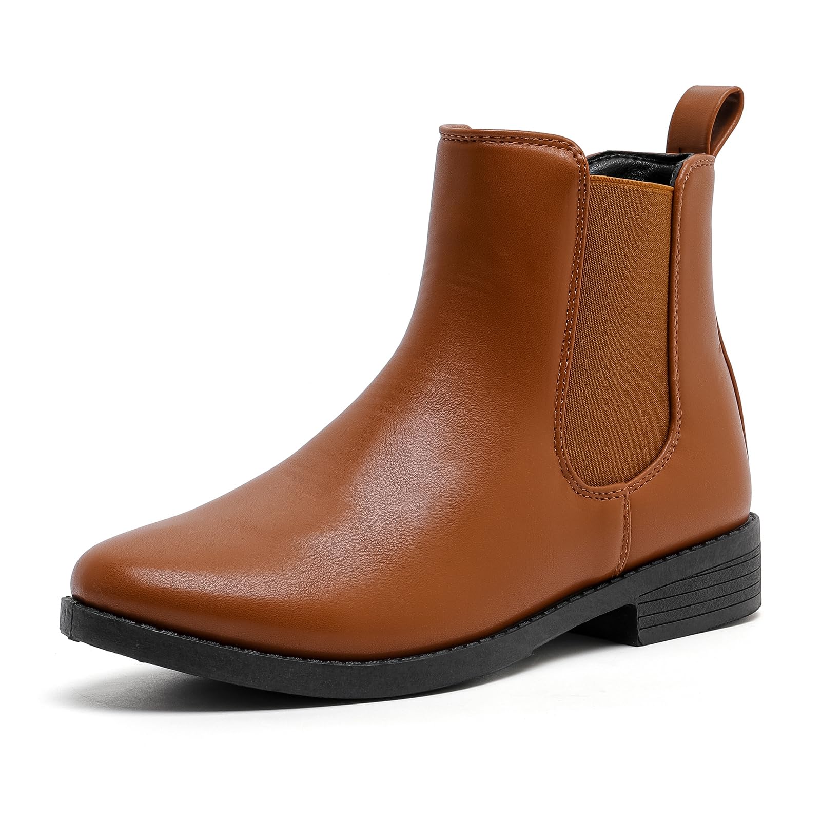 MEMON Womens Chelsea Boots Slip-on Fashion Low Heeled Booties for Women Casual Comfortable Black Ankle Booties Shoes