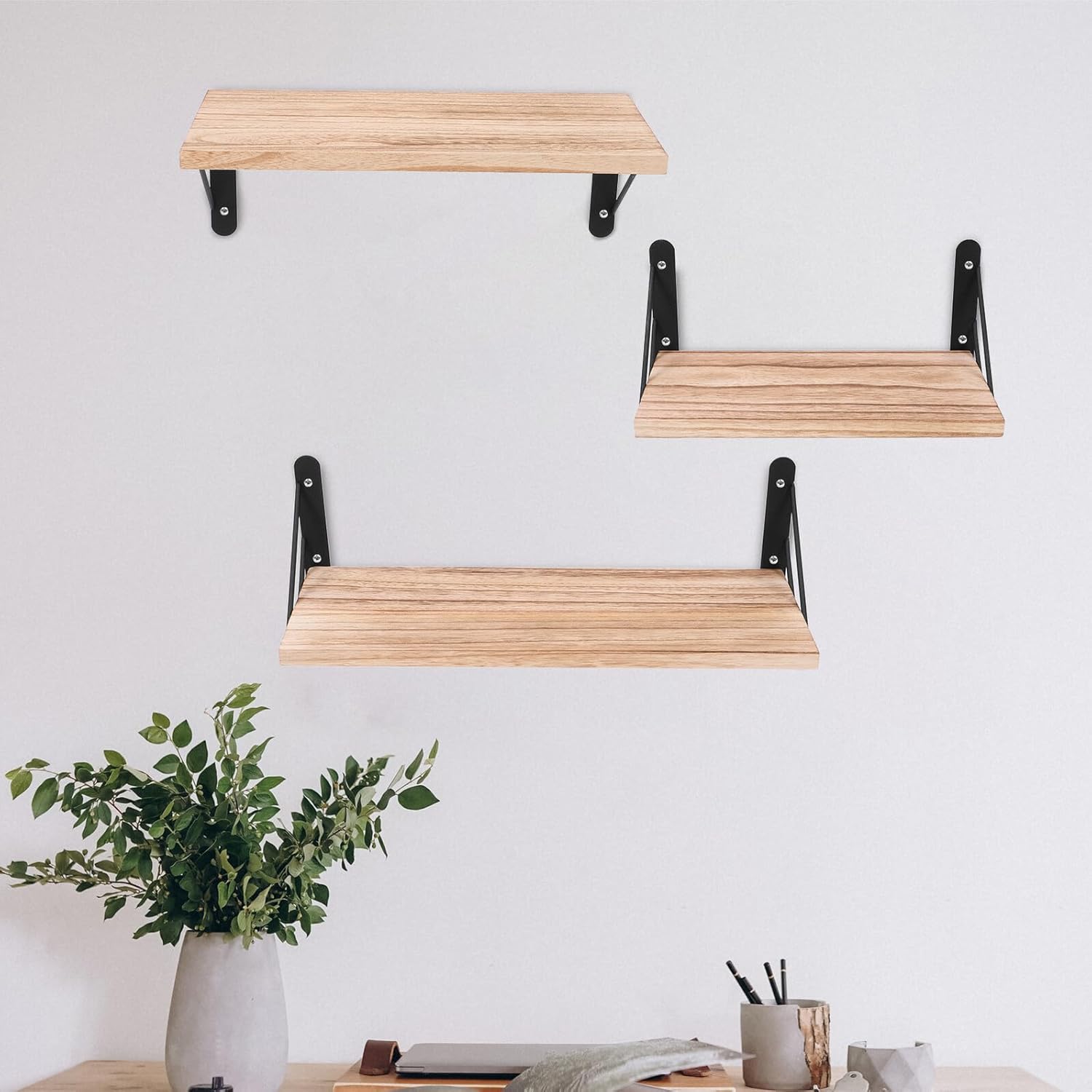 Modern Wall Mounted Floating Shelf Set, 3pcs Light Wood Wall Organizer, Rustic Style Floating Shelves for Living Room Bedroom Office Décor