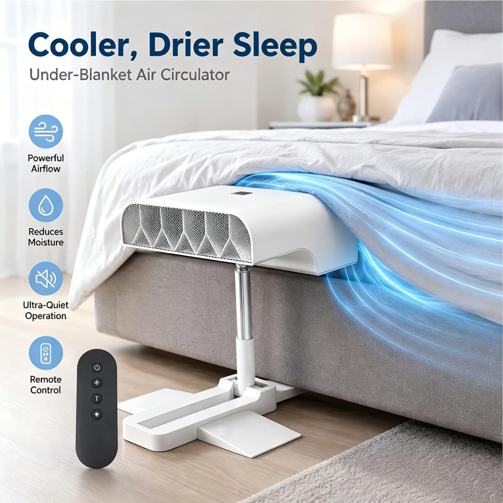 Ventilatore Da Letto, Circolatore D'aria Sotto Le Lenzuola, Con 5 Velocità E Telecomando, Altezza Regolabile, Per Chi Soffre Il Caldo Durante Il Sonno E La Sudorazione Notturna