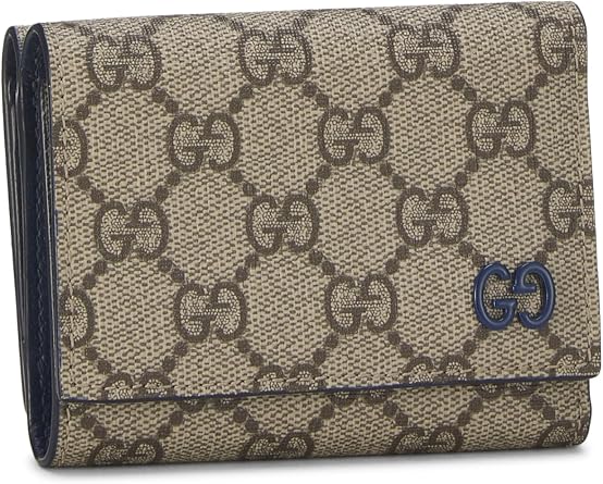 Pre-loved Navy GG Supreme Canvas Compact Wallet, Navy