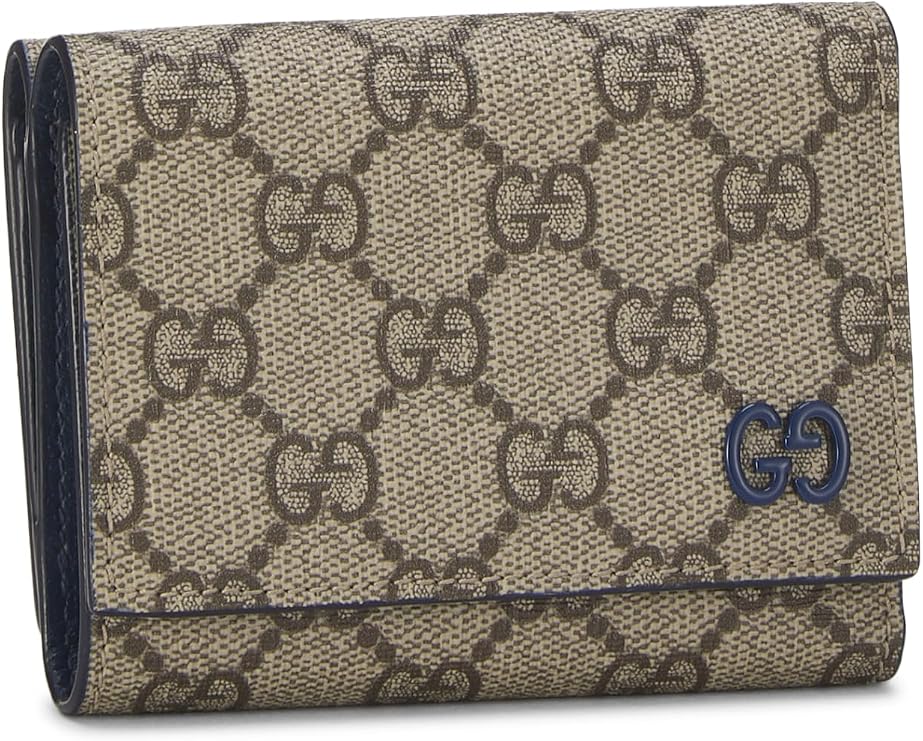 Pre-loved Navy GG Supreme Canvas Compact Wallet, Navy
