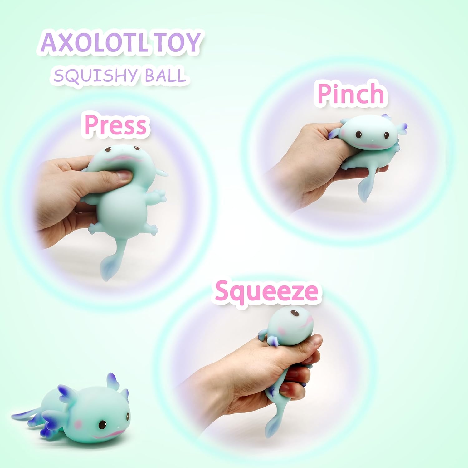 ZTATU Axolotl Squishy Toys Stress Balls for Adults (1PCS) Salamander Squishy Dough Ball, Sensory Toys Fidget Balls, Stress Relief Toy Party Favors Axolotl Gifts, Easter Basket Stuffers. (Blue)