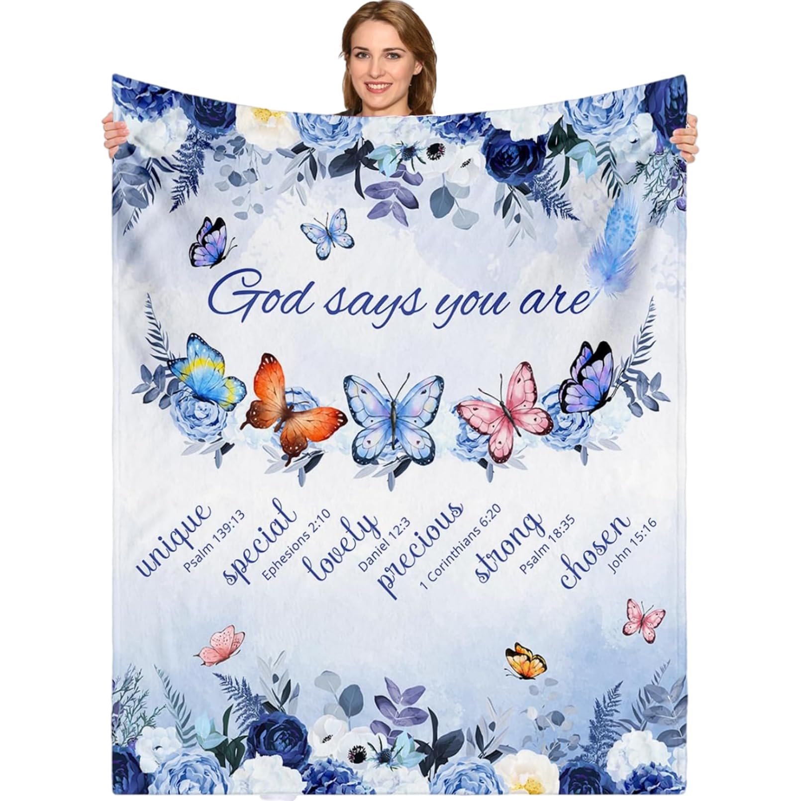 Coperta Morbida Cristiana Con Versetti Della Bibbia - Regalo Religioso Ispiratore Per Donne E Uomini, Blu Scuro, Microfibra 300g/m² (Taglia Coperta)