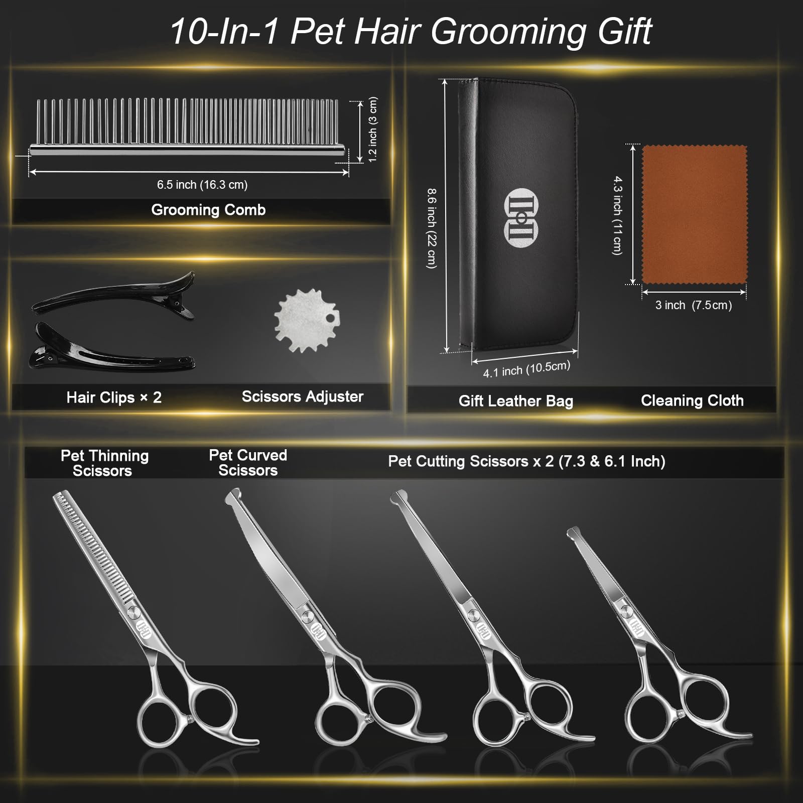 CIICII Forbici Toelettatura Cani, 7 Pollici Kit Forbici per Cani Professionali con Punta Tonda Di Sicurezza (Cane/Gatti Forbici Parrucchiere Sfoltire & Curve) per Toelettatura Gatto Animali (Argento)
