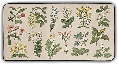 Kawani Alfombras de cocina con hierbas florales, antifatiga, lavables, hojas de salvia, para el hogar, la cocina y la oficina, decoración de plantas